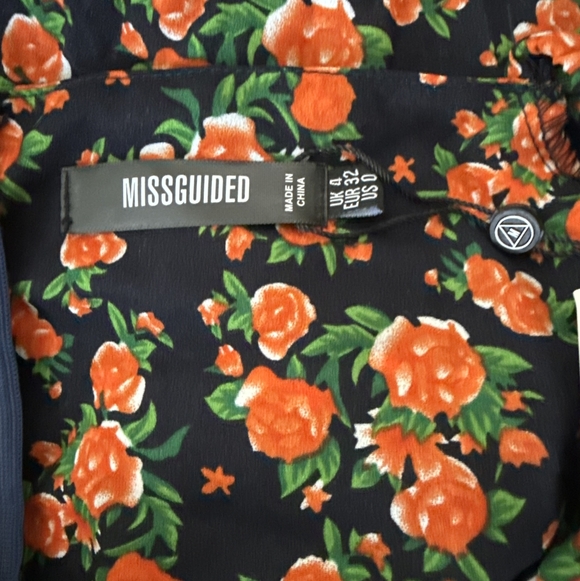 Missguided Milkmaid Long Sleeve Midi Floral Dress Navy/orange Nwt - Picture 5 of 7
